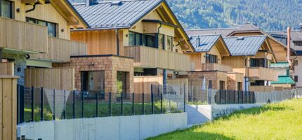 Several chalets in the Salzkammergut in Austria, they are built next to each other and belong to Das Hintersee in Austria