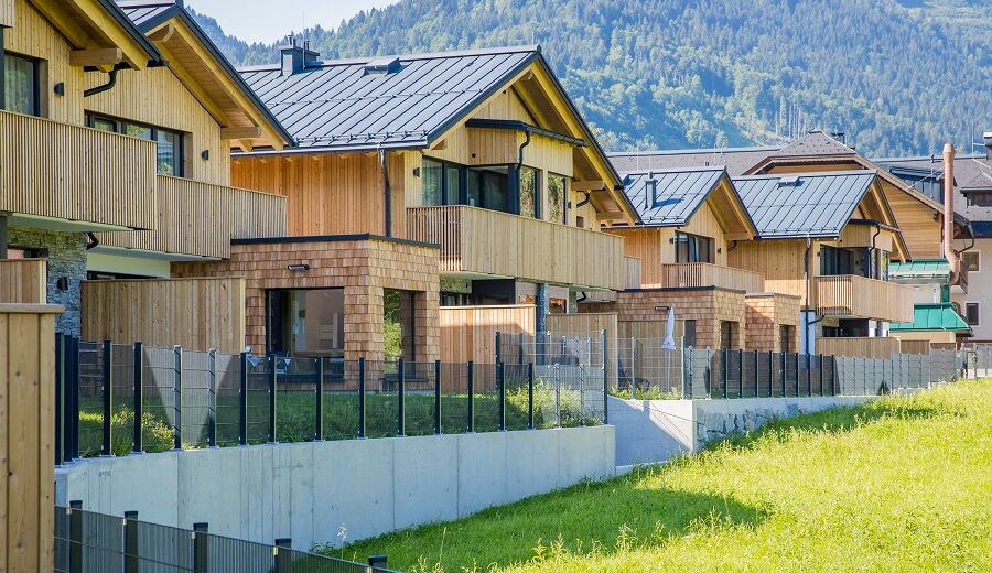 Several chalets in the Salzkammergut in Austria, they are built next to each other and belong to Das Hintersee in Austria