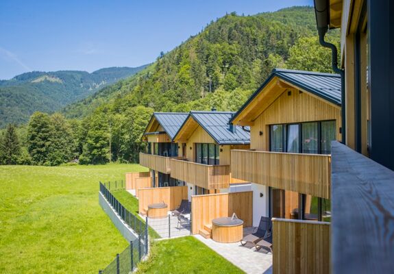 View from the balcony of a holiday home to 3 other luxury chalets in the Salzkammergut region in Austria