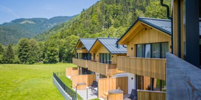 View from the balcony of a holiday home to 3 other luxury chalets in the Salzkammergut region in Austria