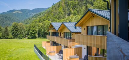 View from the balcony of a holiday home to 3 other luxury chalets in the Salzkammergut region in Austria