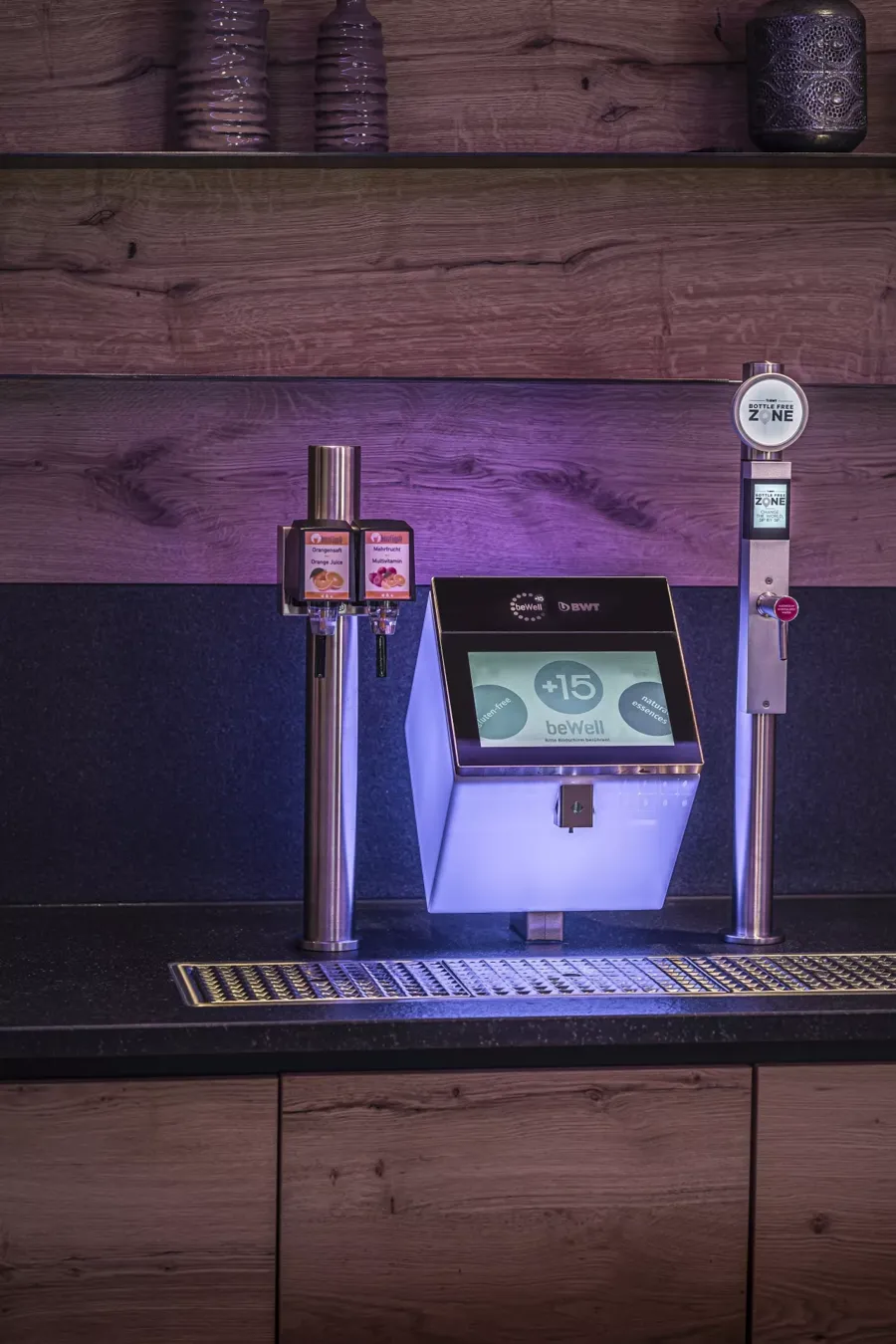 Refreshing drinks with the modern juice dispenser at Hotel Hintersee