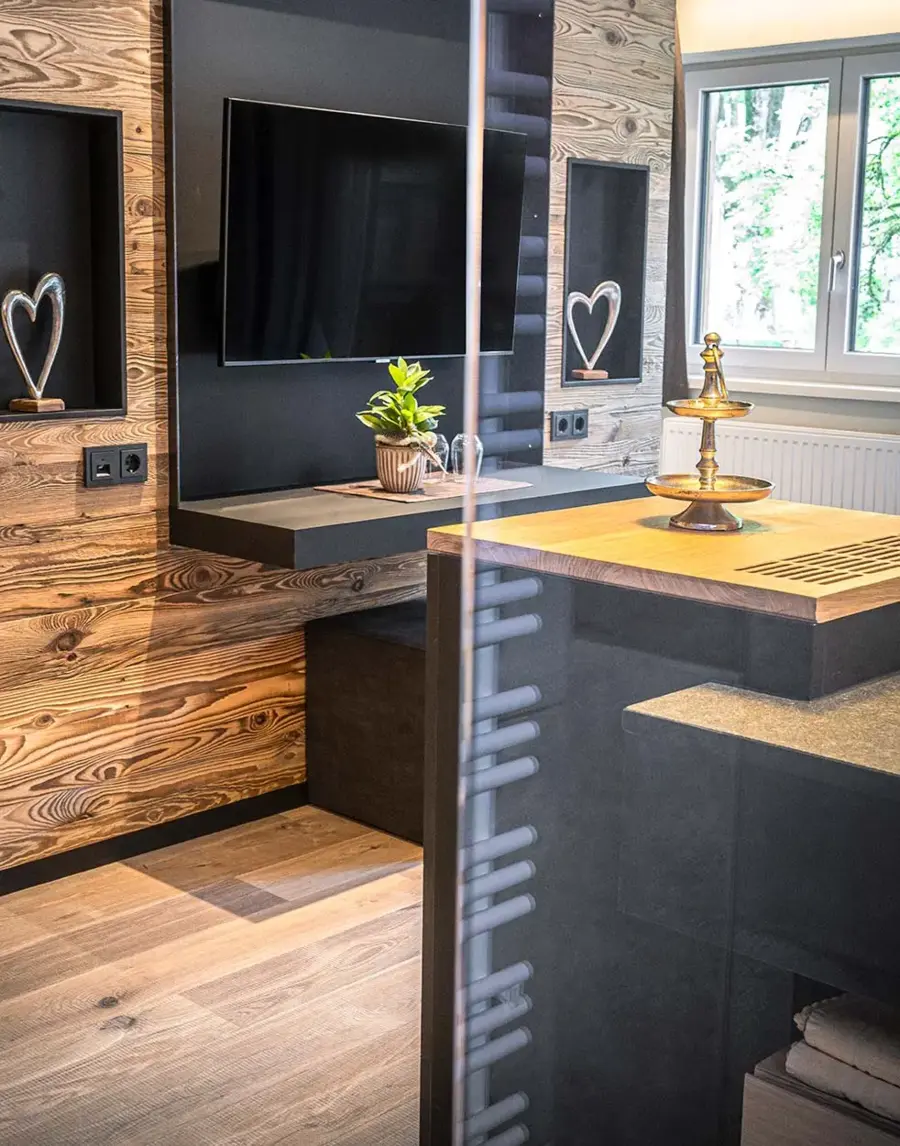 Modern architecture with wooden elements for a design room on holiday in Hintersee