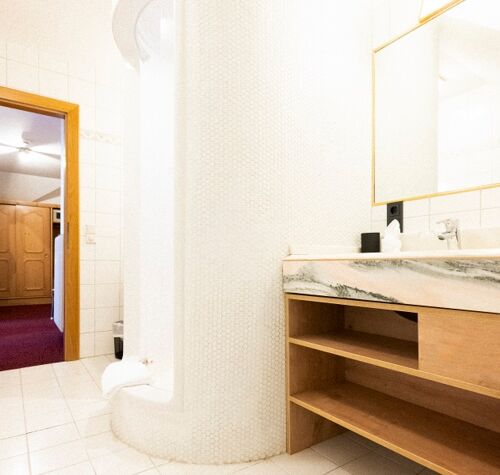 View from the spacious bathroom of the Auhof Suite at Hotel Das Hintersee in the Salzkammergut region