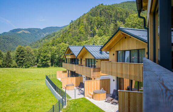 View from the balcony of a holiday home to 3 other luxury chalets in the Salzkammergut region in Austria