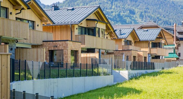 Several chalets in the Salzkammergut in Austria, they are built next to each other and belong to Das Hintersee in Austria