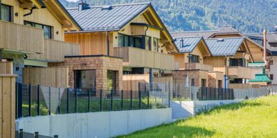 Several chalets in the Salzkammergut in Austria, they are built next to each other and belong to Das Hintersee in Austria