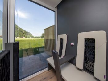 Panoramic view from the sauna or infrared cabin of the luxury chalet at Das Hintersee in Salzkammergut, Austria