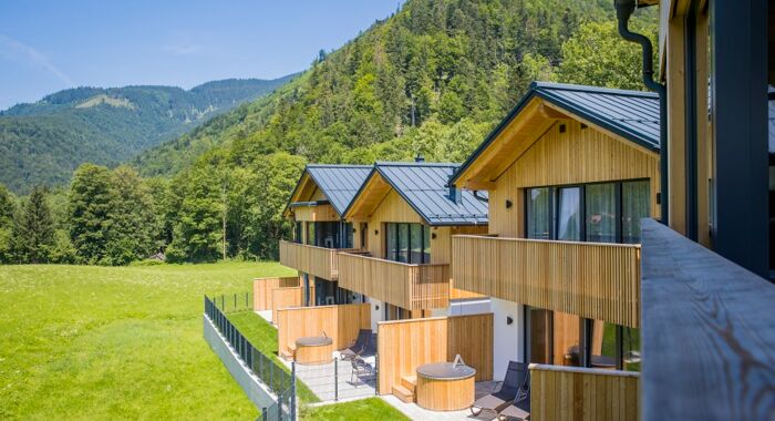 View from the balcony of a holiday home to 3 other luxury chalets in the Salzkammergut region in Austria