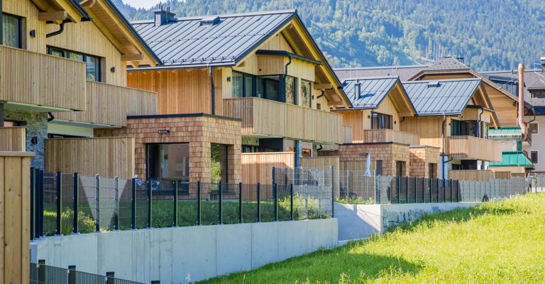 Several chalets in the Salzkammergut in Austria, they are built next to each other and belong to Das Hintersee in Austria